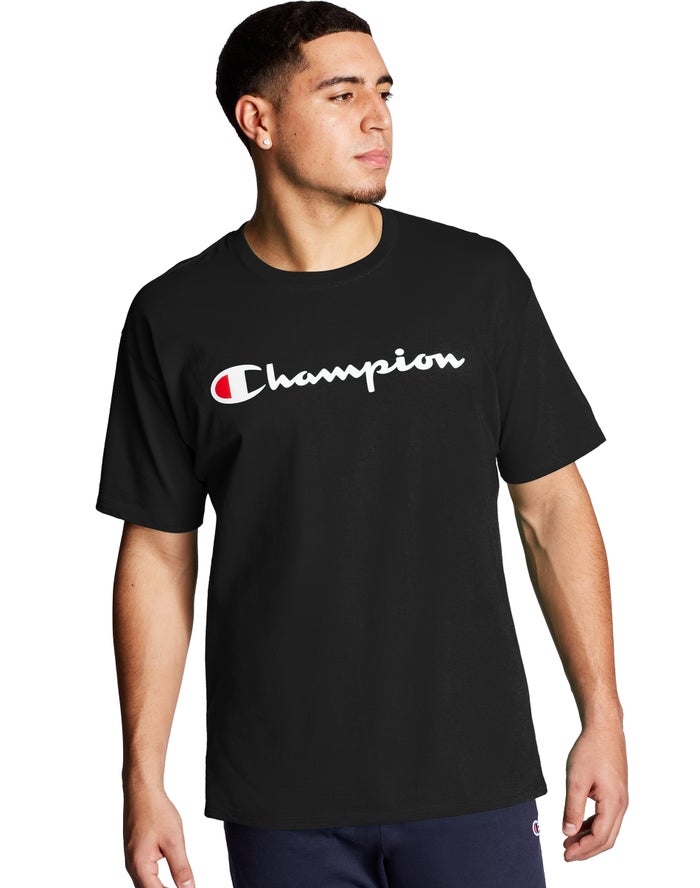 Champion Graphic Jersey Script Logo T-Shirt Heren - Zwart - Belgie 8759ZUNRY